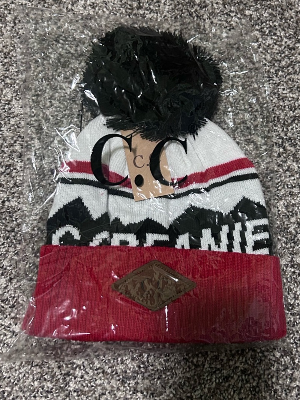 C.C Red White Black Pom Pom Beanie